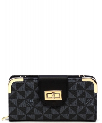 Monogram Turn Lock Crossbody Wallet PM041 BLACK